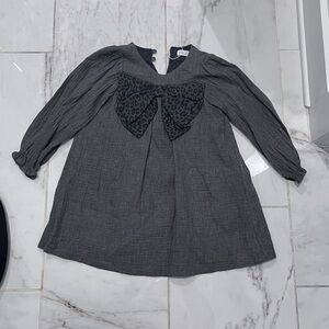 Zara Charcoal Gray Gathered Neck Tunic with Black Lining